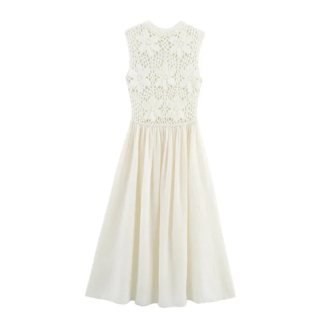 New Summer Flower Embroidery Stitching Sleeveless Dress - Shop at LoveMi