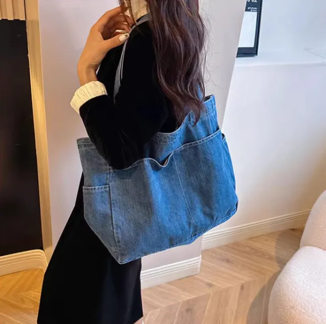 Denim Shoulder Bag Large Capacity Totes Light Color - Shop at LoveMi