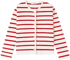 Women's Striped Cardigan Sweater Fashion Long Sleeve Button - Red - View 1