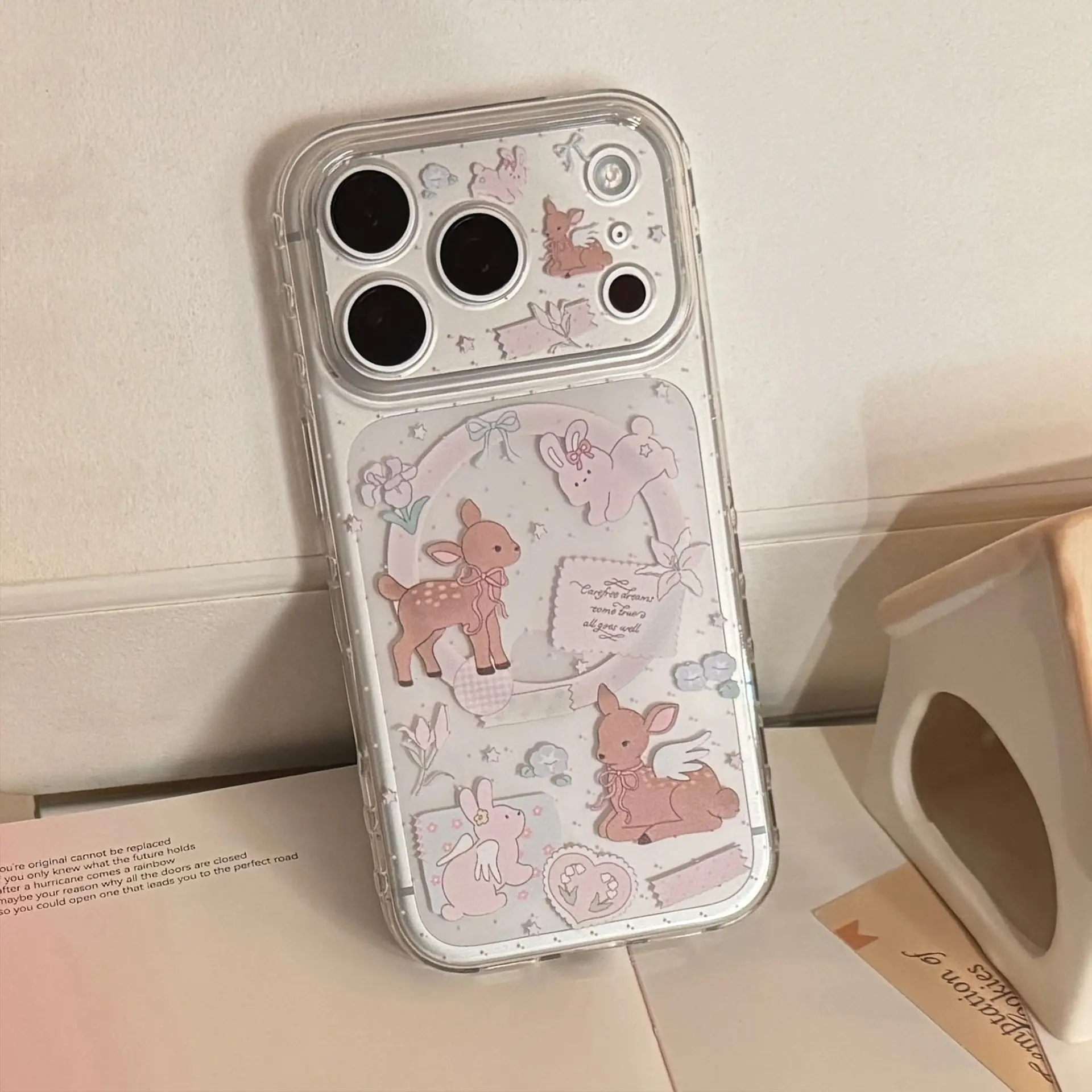 Huajian Little Deer Phone Case Transparent Gilded