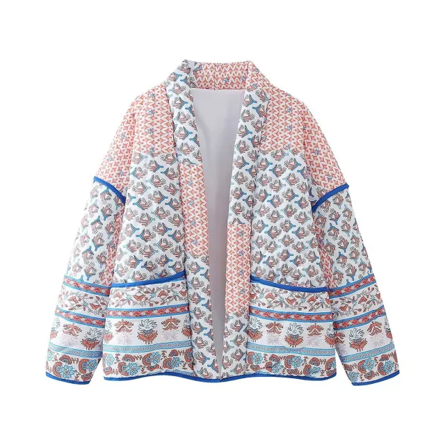 Fashion Printing Lapel Contrast Color Casual Cotton Coat Jacket Color - Shop at LoveMi