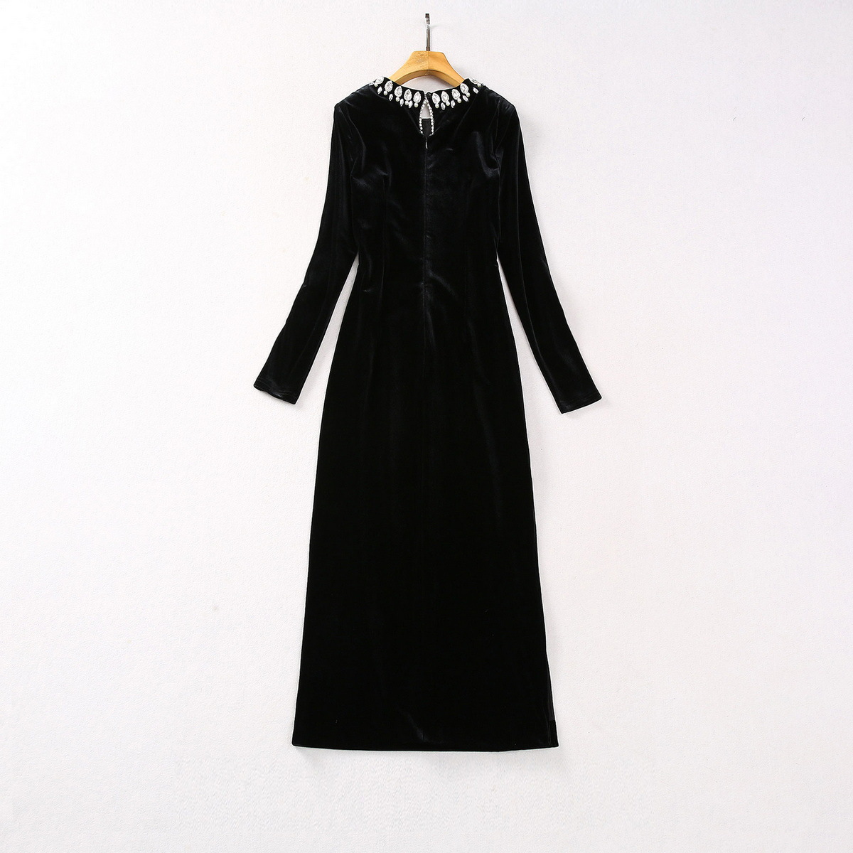 Velvet Long-Sleeve Beaded Dress, picture 2 of 5