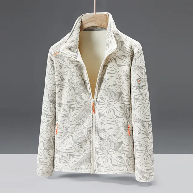Autumn And Winter New Outdoor Leisure Fleece Sweater Maple Leaf Pattern Ivory White - Shop at LoveMi