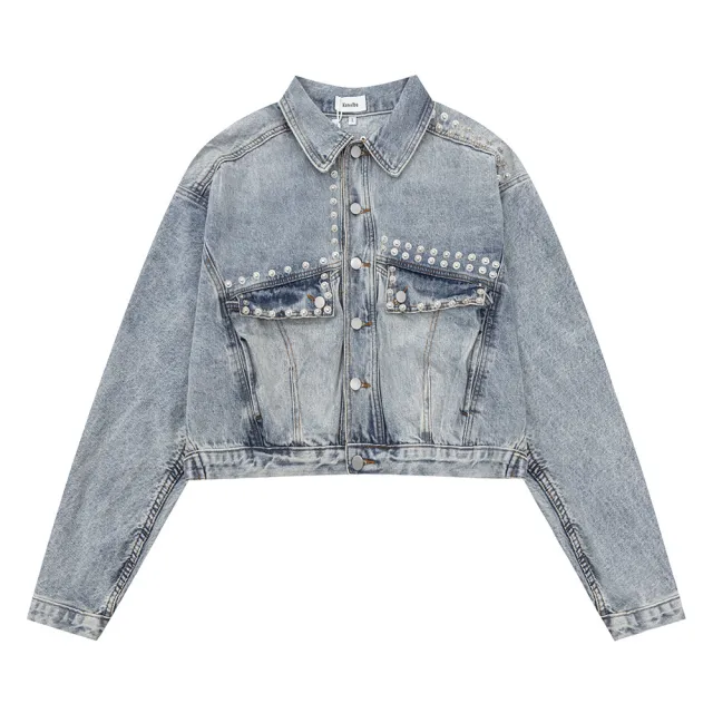 Punk Rock Old Wash Denim Jacket Coat Blue - Shop at LoveMi