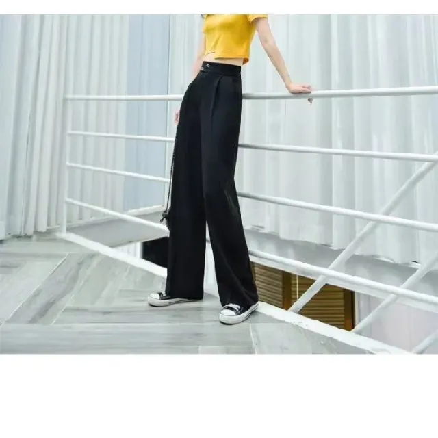 Chiffon Straight leg Pants Loose Flattering Mopping Pants Fashion Black - Shop at LoveMi