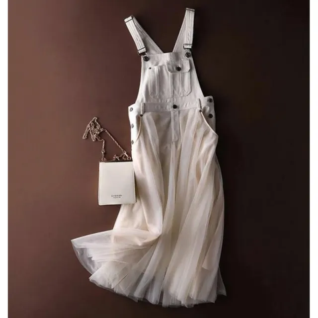Denim Mesh Slimming Women's Dress Apricot - Shop at LoveMi