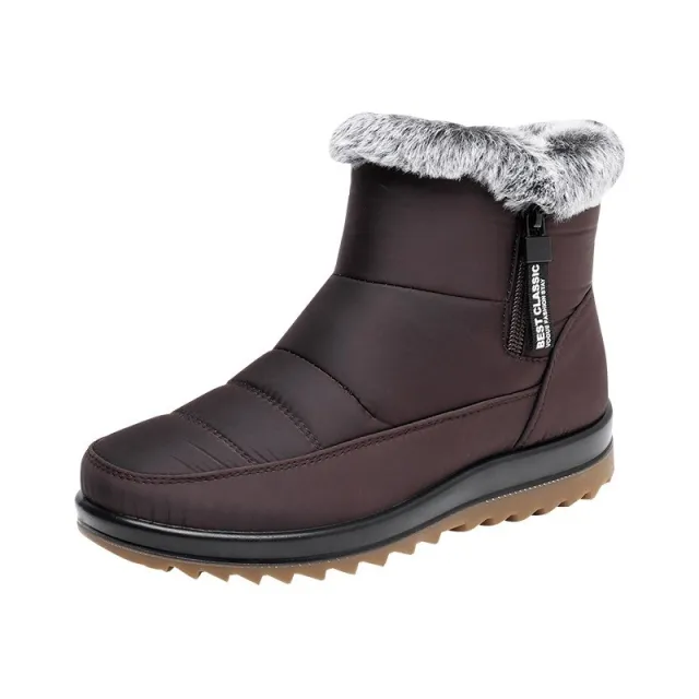 Winter Snow Boot With Side Zipper Fashion Warm Plush Ankle Boots Women's Fleece Short Shoes Brown - Shop at LoveMi