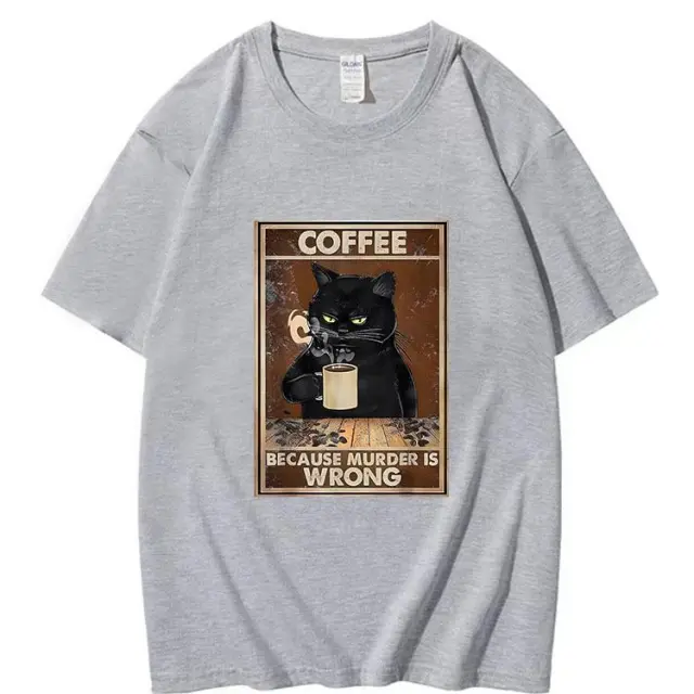 Trendy Short Sleeve Same Cat Poster Printed T shirt Casual T shirts Clothes Gray - Shop at LoveMi