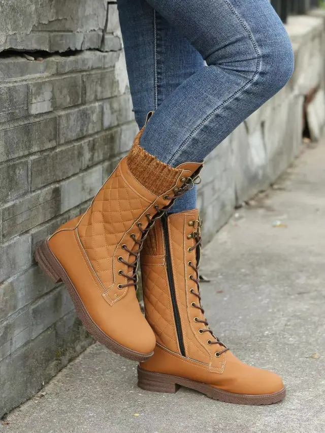 Solid Color Snow Boots Autumn And Winter Women's Mid calf Flat Heel Brown - Shop at LoveMi