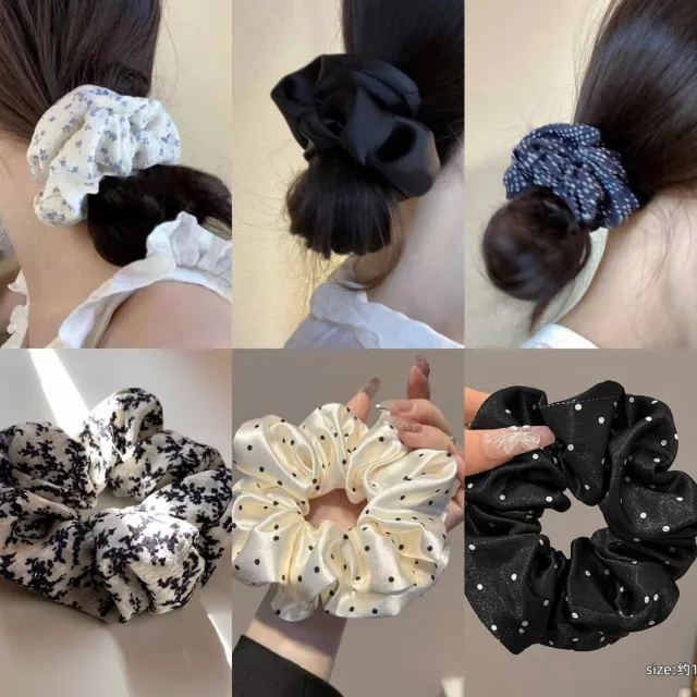 Bold Polka Dot Simple Floral Large Intestine Hair Ring 6Pcs - Shop at LoveMi