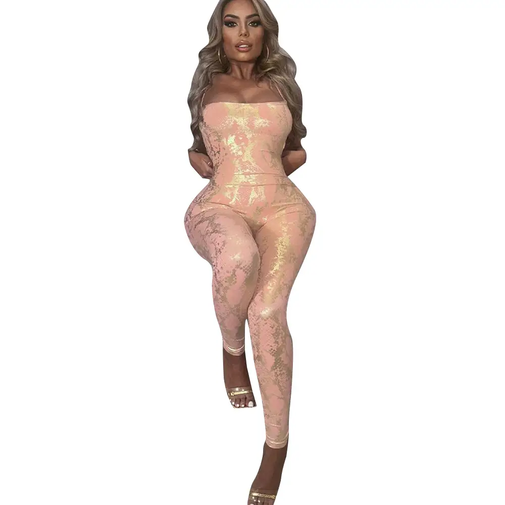 Sleeveless Backless Sexy Hot Girl Style Strap Metallic Gloss Jumpsuit