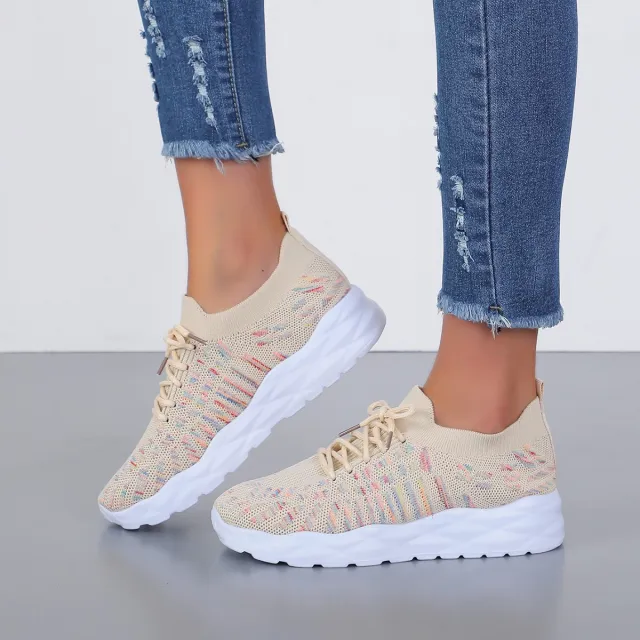 Summer New Fashion Sports And Leisure Flying Woven Large Size Women's Pumps Beige - Shop at LoveMi