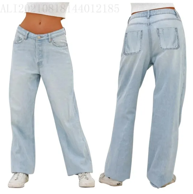 European And American Style Jeans High Waist Loose Wide Legs Type Light Blue - Shop at LoveMi