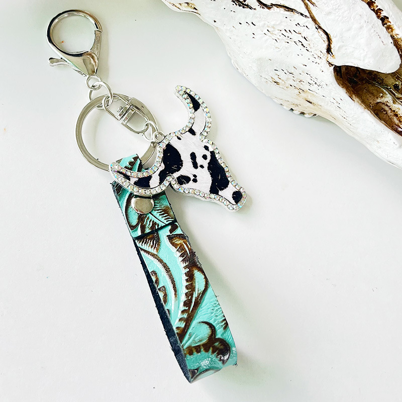 Leather Keychain Ethnic Style Embossed Texture Leather 2