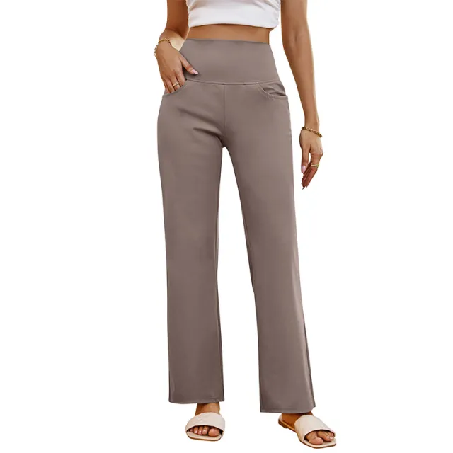 European And American High Waist Yoga Pants Straight Coffee - Shop at LoveMi
