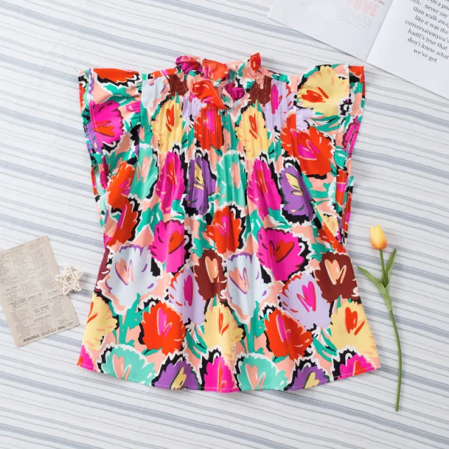 Women's Fashion Printed Chiffon Shirt Ruffle Sleeve Color M - Shop at LoveMi