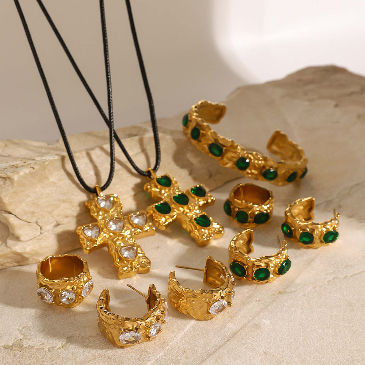 European And American Zircon Series Necklace Stainless Steel Earrings
