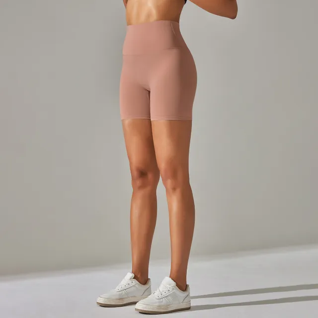 Women's Solid Color Double sided Brocade Brushed Fitness High Waist Shorts Medium Bean Paste M - Shop at LoveMi
