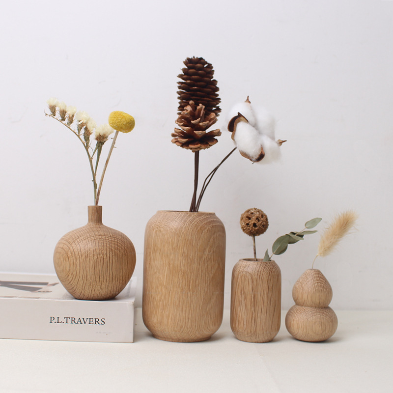 Japanese Style Groceries Solid Wood Dried Flowers And Flowerpot Wooden Craftwork Ins Vase — foto 18