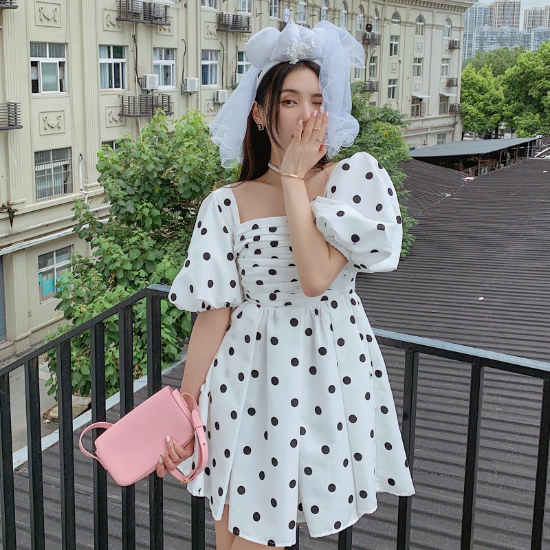 Puff-Sleeve Pleated High-Waist Dress, picture 4 of 10