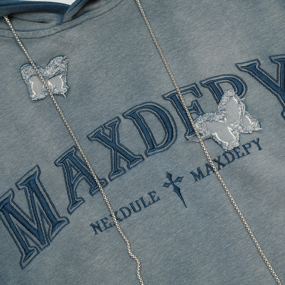 Tie-dyed Color Matching Butterfly Patch Velvet Padded Hooded Sweatshirt