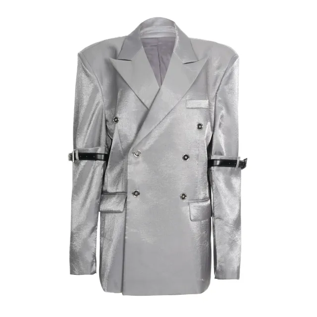 Loose Silver Sleeves Belt Personality Fashionable Jacket Silver Gray - Shop at LoveMi