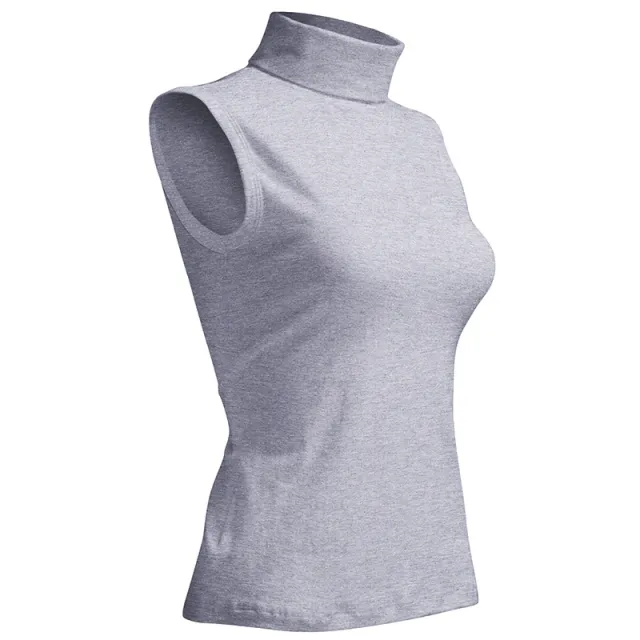 Women's Turtleneck Sleeveless Stretch Cotton T shirt Vest Heather Gray - Shop at LoveMi