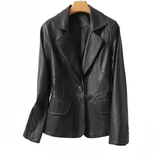 Elegant Sheep Leather Jacket Women's Suit Short Slim Fit Slimming Black - Shop at LoveMi