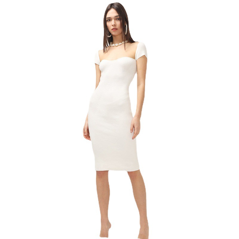 Women's Long Low Cut Thread Square Collar Knitted Dress