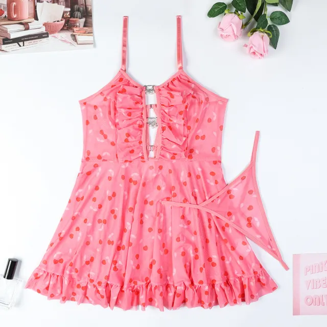 Cute Girl Sling Nightdress See through Suit Pink - Shop at LoveMi