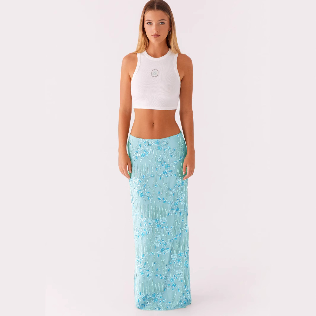 Womens Casual Embroidered Sequin Skirt
