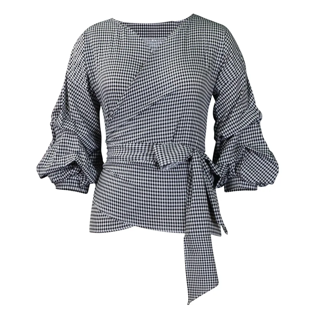 Big Bow Decorative Shirt Plaid Strap European And American - Black
