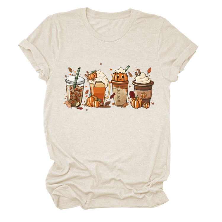 Women's Loose New Print Short Sleeve European And American Fashion T shirt Top Sand Color Xl - Shop at LoveMi