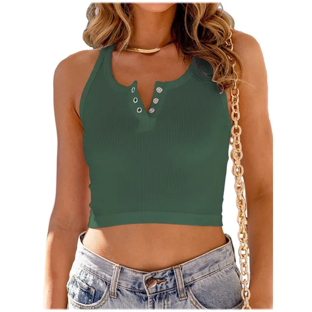 Spring And Summer Women's Vest Solid Color Sleeveless Midriff baring I shaped Vest For Women Green - Shop at LoveMi