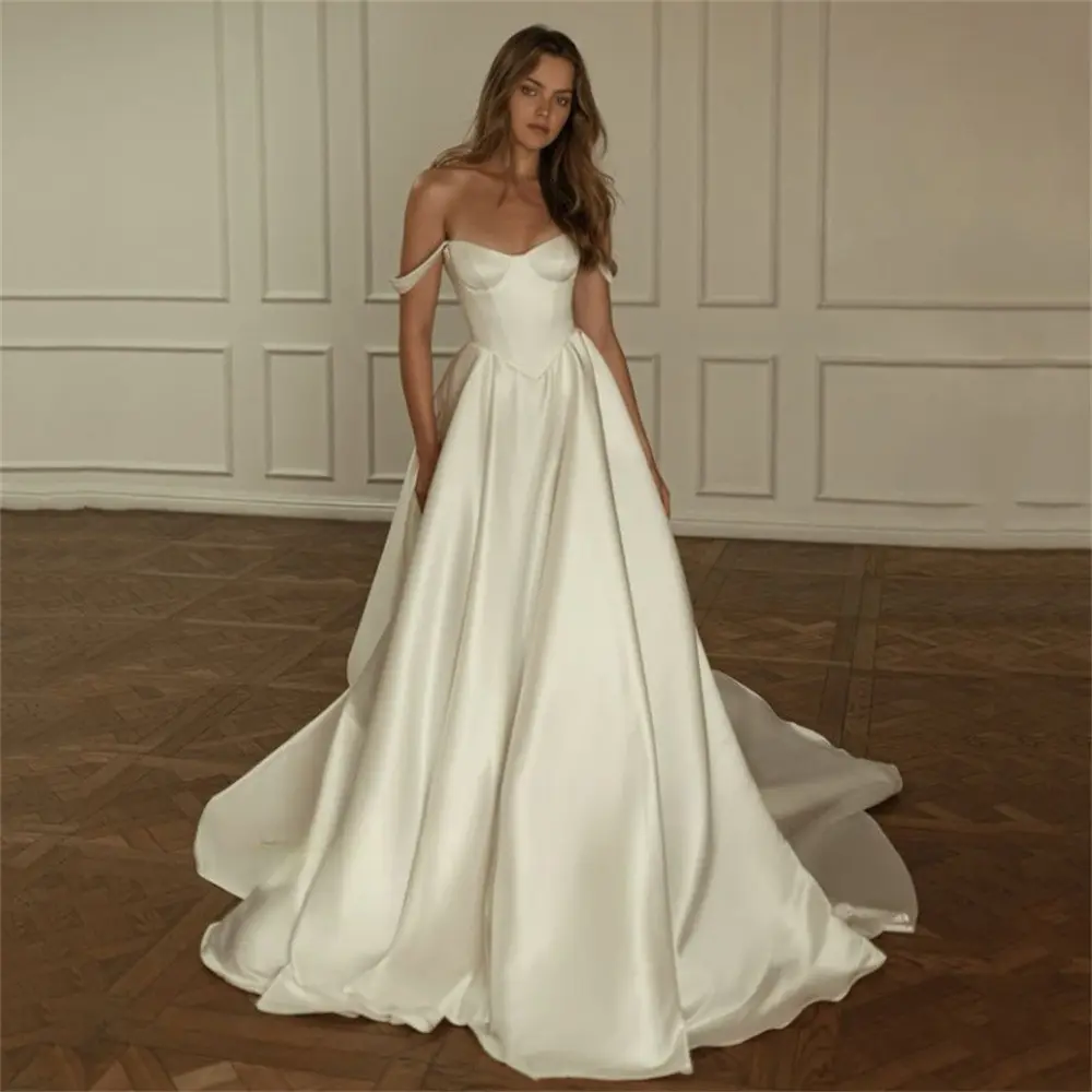 Satin Bridal Gown French-style Off-the-shoulder Strapless Design