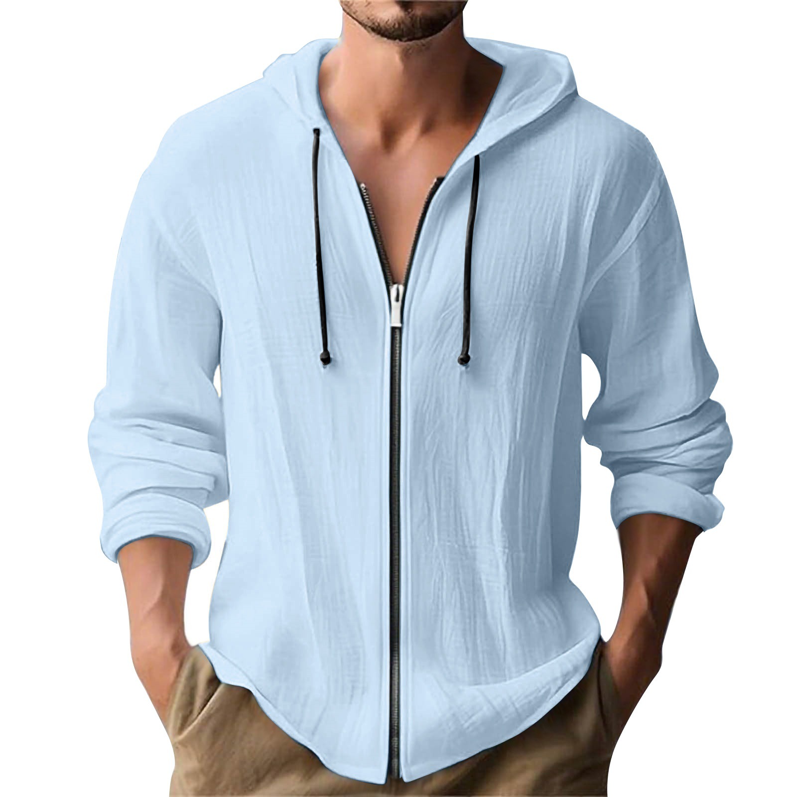 Hooded Linen-Style Cardigan Hoodie for Young Adults Hooded Linen-Style Cardigan Hoodie for Young Adults