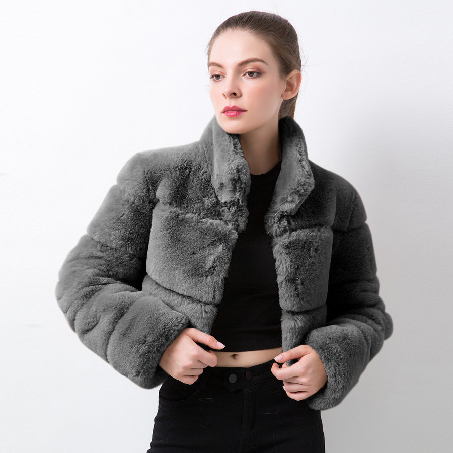 Imitation Fur Women's Coat Imitation Horizontal Stitching Artificial Fur Dark Gray - Shop at LoveMi