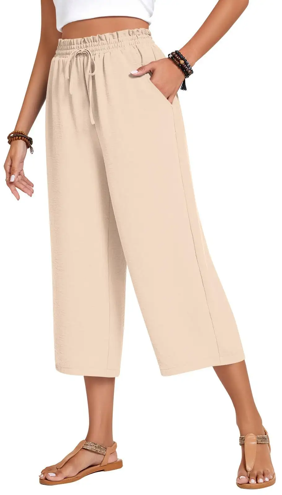 Loose-fitting Casual Wide-leg Pants With Pockets And A High Waist