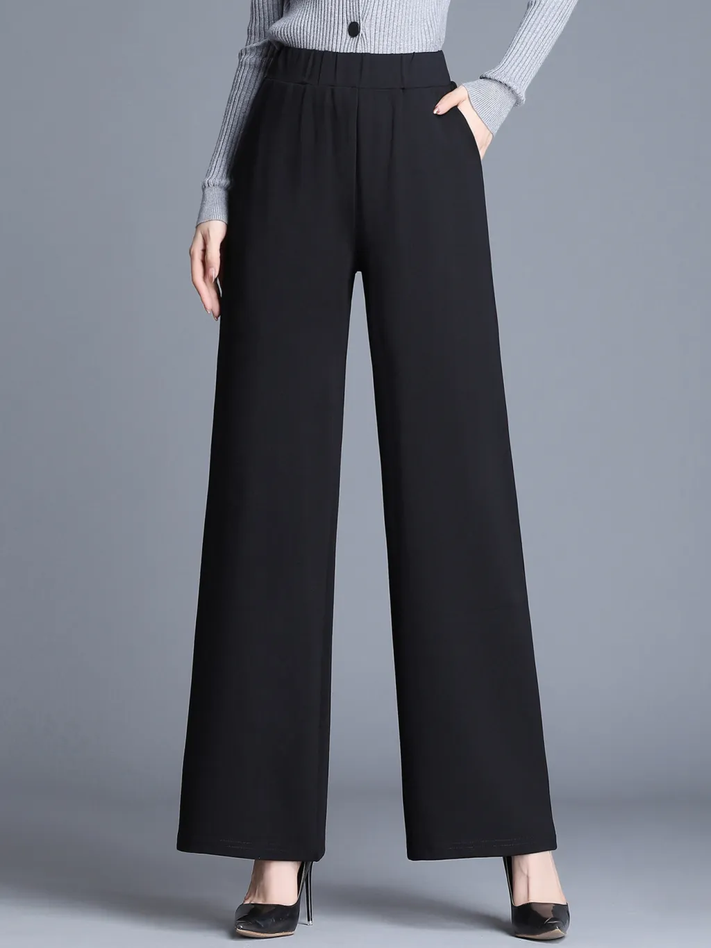 Elastic-waist Versatile Straight-leg Trousers For Commuting - Black