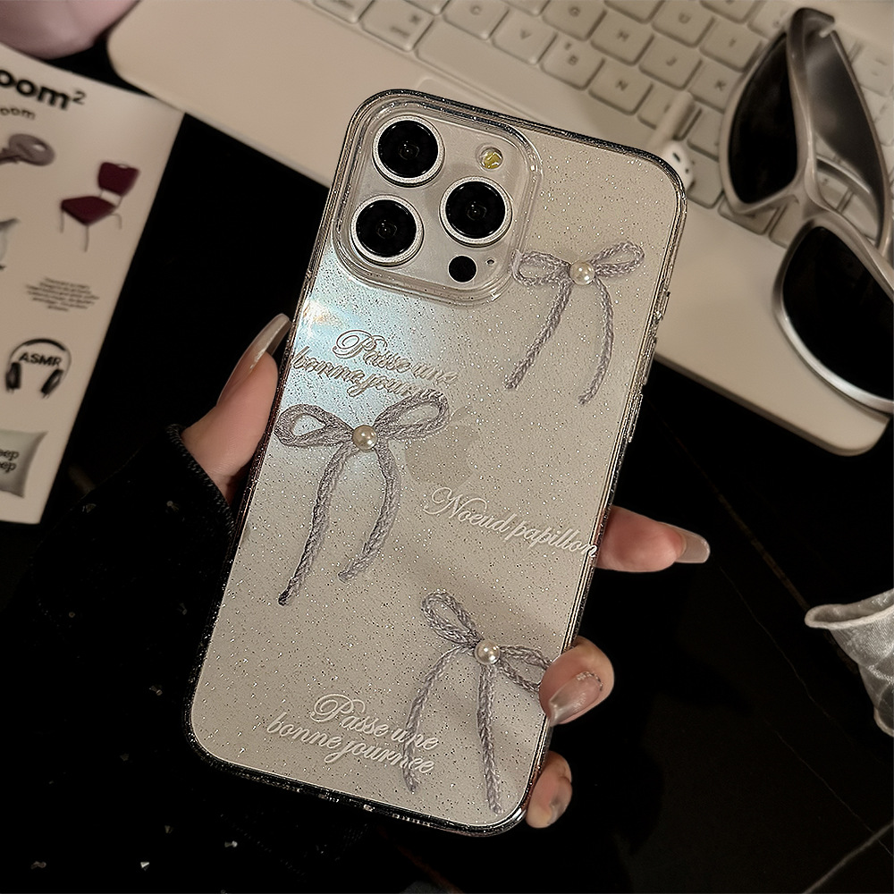 Pearl Bow Phone Case Transparent And Niche