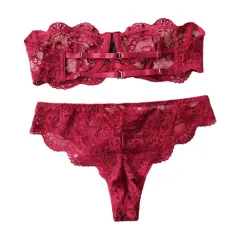 Women's Lace Flowers Print Underwear Suit - Wine - View 1
