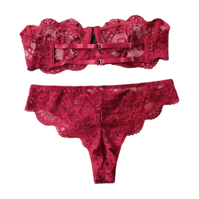 Women's Lace Flowers Print Underwear Suit Wine - Shop at LoveMi