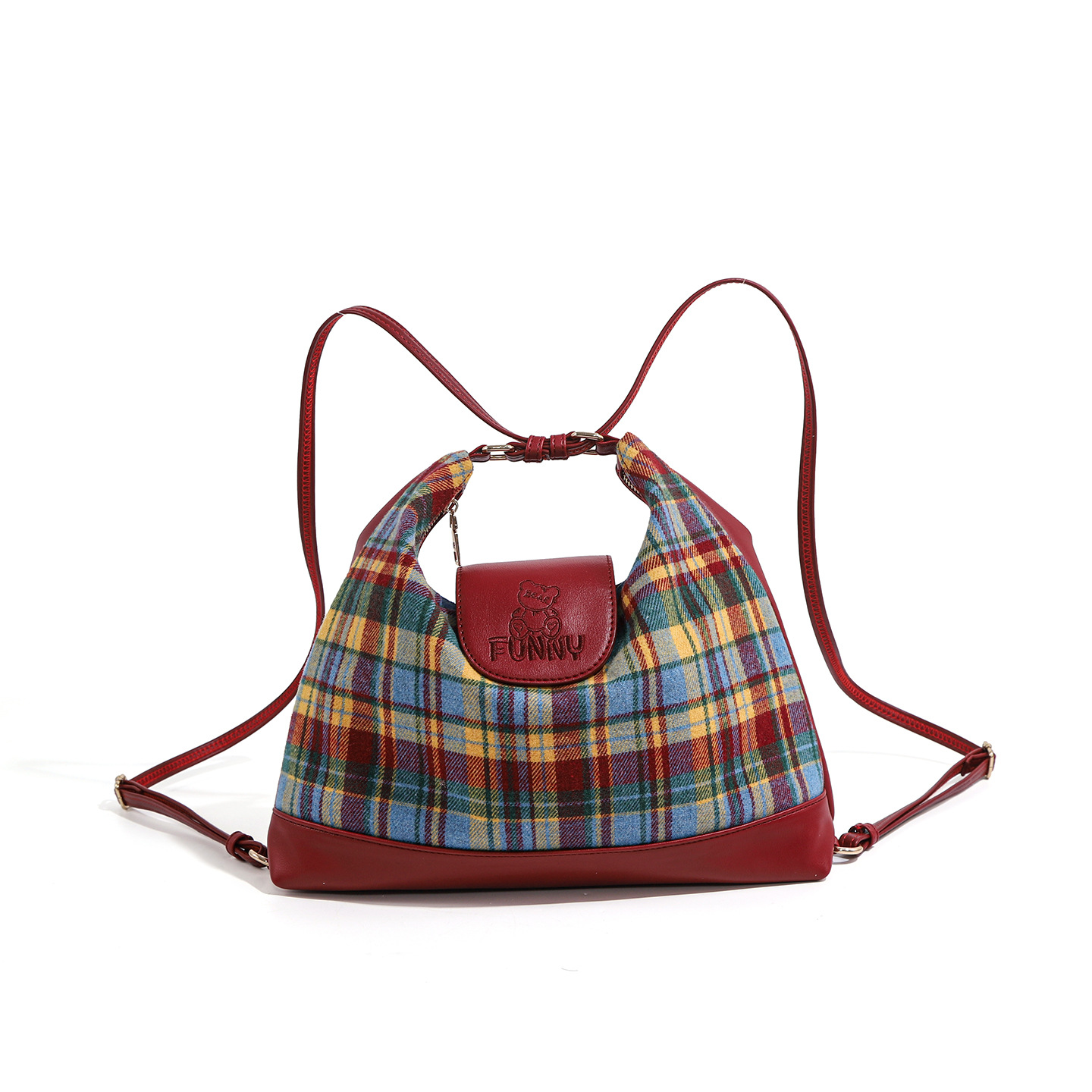 Sac à Main Femme Tartan Rouge PU — Cabas Dumpling 3