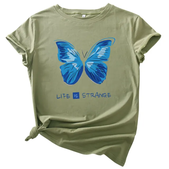 Printed Cotton Short Sleeve T shirt Top Army Green - Shop at LoveMi