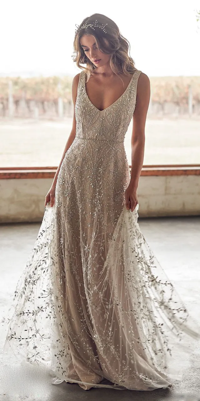 New Dress Bronzing V neck Long Apricot - Shop at LoveMi