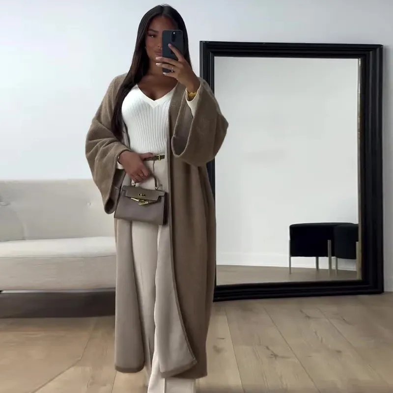 Autumn New Lazy Wind Loose Mid-length Cardigan Coat - Khaki