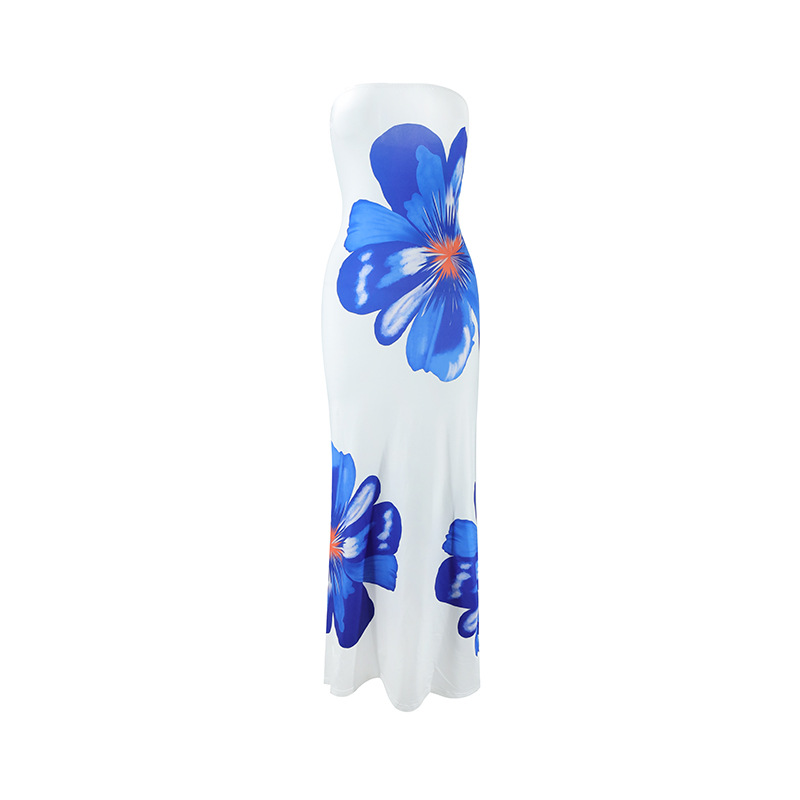 Printed Long Vacation Style Dress Blue - Shop at LoveMi