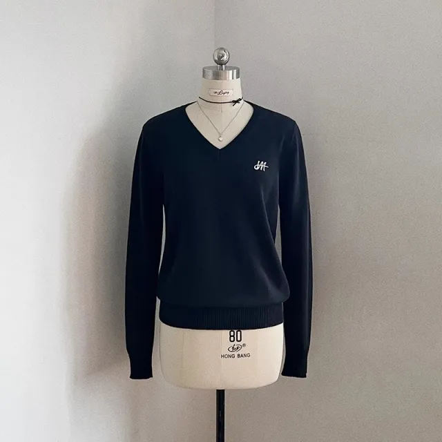 New Solid Color And V neck Top College Style Slim Fit Sweater Black - Shop at LoveMi