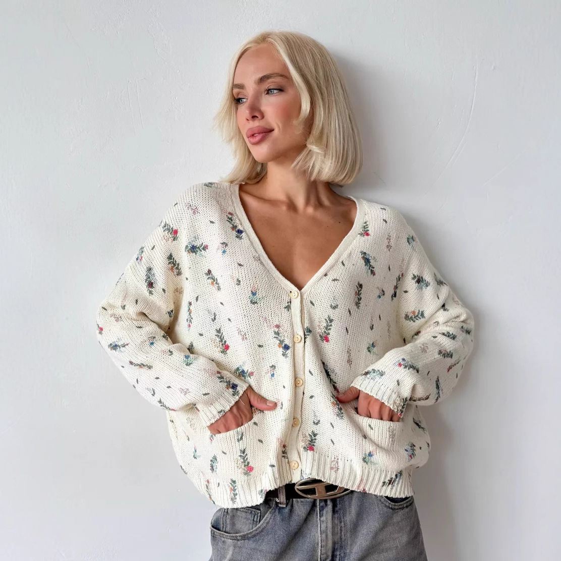 Colour-Block Knitted Cardigan, picture 4 of 5