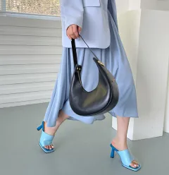 Fashion Sandals Square Toe Outdoor High Heels - Blue - View 1